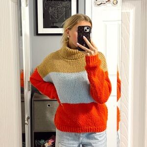Woven Heart Chunky Knit Turtleneck Sweater